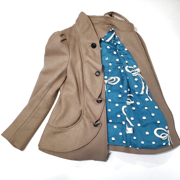 Anthropologie Idra Tan Ruffle Jacket Wool Blend Size 6 - Picture 4 of 7